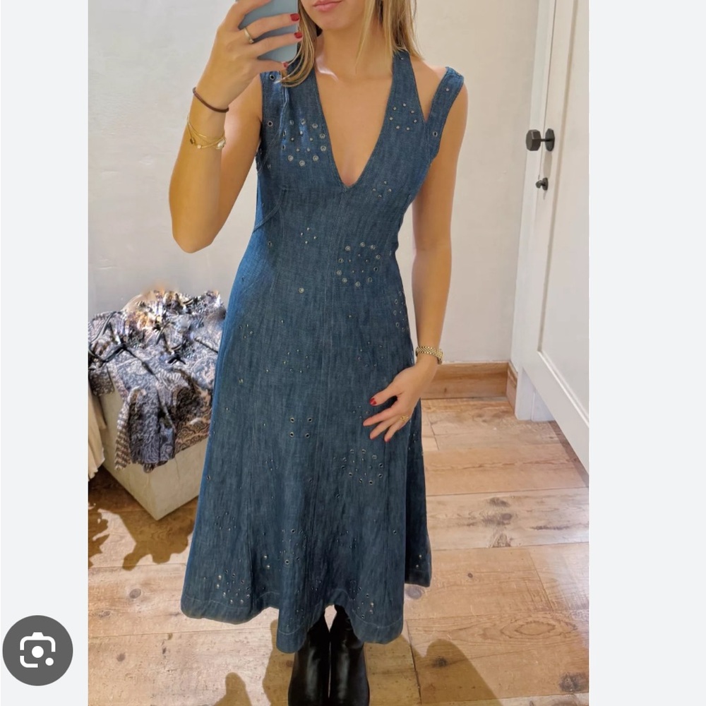 NWT Anthropologie Grommet denim midi dress size 0 - Picture 2 of 10